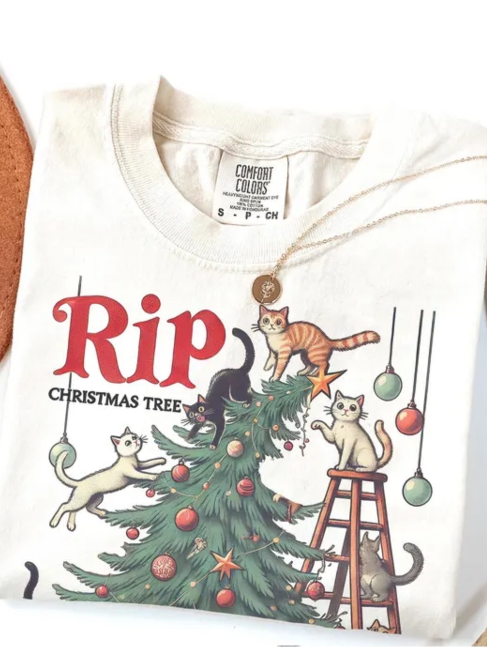 Comfort Colors Ivory Holiday 'Rip' Cat Christmas Tree Tee